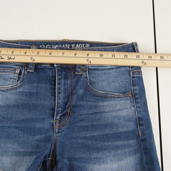 American Eagle Next Level Stretch Hi Rise Shortie Blue Denim Shorts Sz 2 - Picture 3 of 9